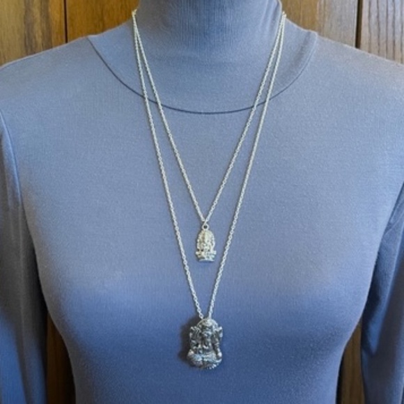 “Lucky Ganesh” Silver Hindu Elephant God Handmade 2-Layer Adjustable Necklace - Picture 9 of 16